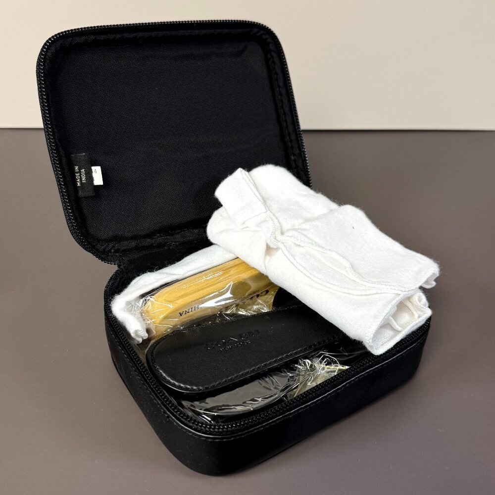 COACH Men's 6-Piece Shoe Shine Kit Black F63623 Travel Case